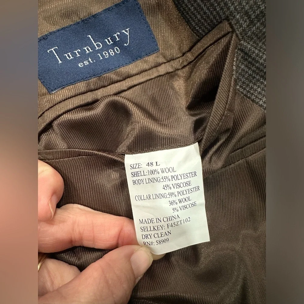 Turnbury Mens 48L Brown/Gray 100% Wool Blazer Sport Coat Jacket Casual Preppy